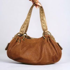 Kathy Von Zeeland Brown Suede and Reptile Skin Y2K Mini Bag